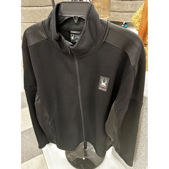 NWT Spyder Men's Jacket Long Sleeve Black Full Zip Logo Lightweight $129 sz L - Picture 1 of 8